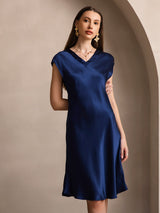 [Dark Blue] SilkSilky-UK Cap Sleeve V Neck Dress 001