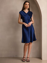 [Dark Blue] SilkSilky-UK Cap Sleeve V Neck Dress 005