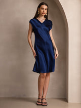[Dark Blue] SilkSilky-UK Cap Sleeve V Neck Dress 006