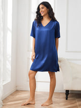 [Dark Blue] SilkSilky-UK Half Sleeve V Neck Nightdress 004
