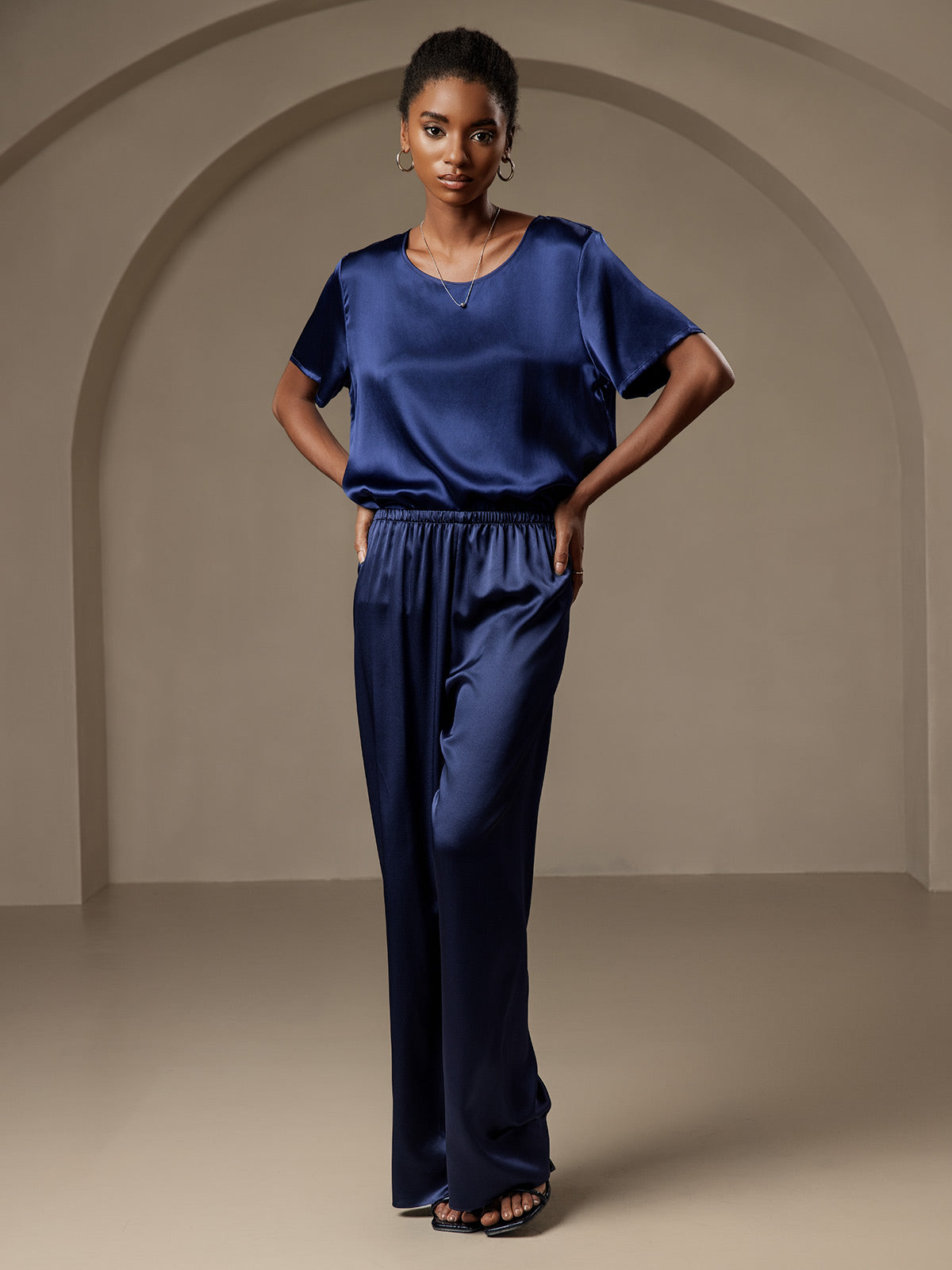 [Dark Blue] SilkSilky-UK Pure Silk Womens Pants 001