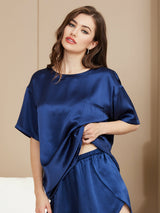 [Dark Blue] SilkSilky-UK Short Sleeve Round Neck Women's Pyjamas 003