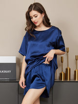 [Dark Blue] SilkSilky-UK Short Sleeve Round Neck Women's Pyjamas 005