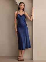 [Dark Blue] SilkSilky-UK Spaghetti Strap Cowl Neck Dress 001