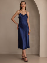 [Dark Blue] SilkSilky-UK Spaghetti Strap Cowl Neck Dress 003