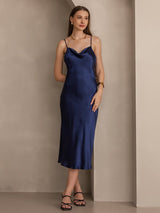 [Dark Blue] SilkSilky-UK Spaghetti Strap Cowl Neck Dress 006