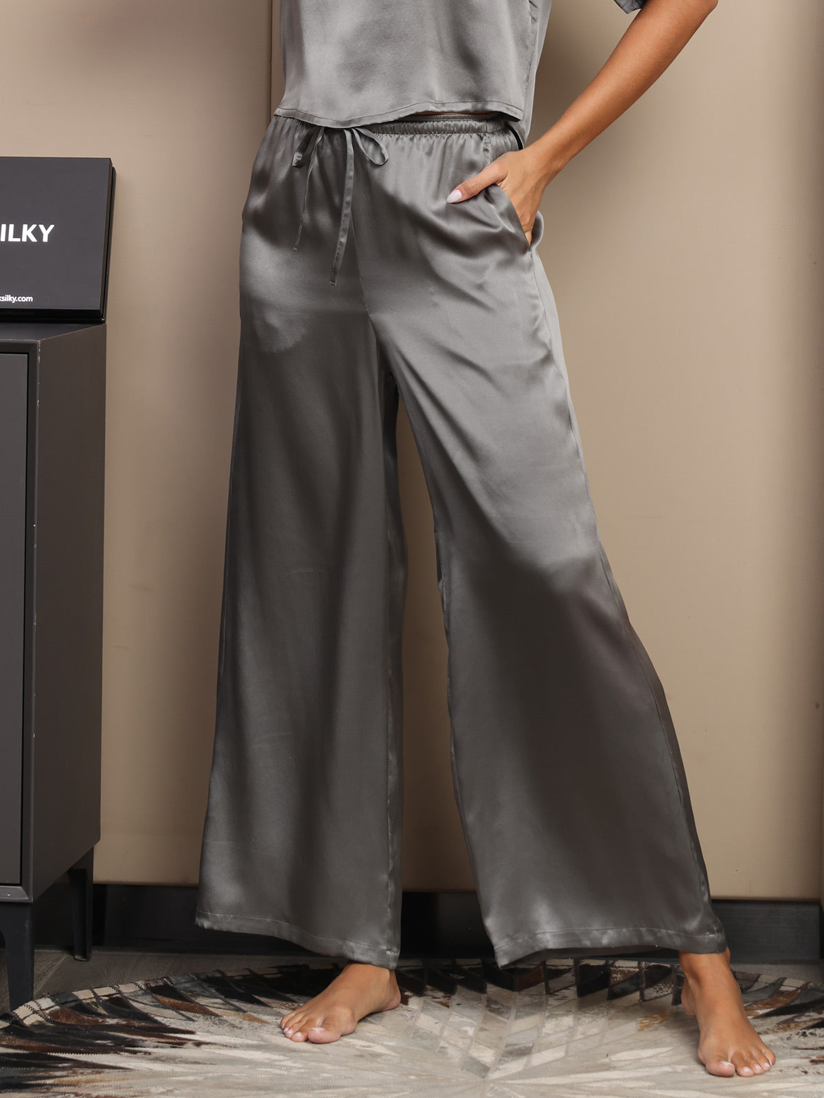 [Dark Gray] SilkSilky-UK Pure Silk Womens Pants 001