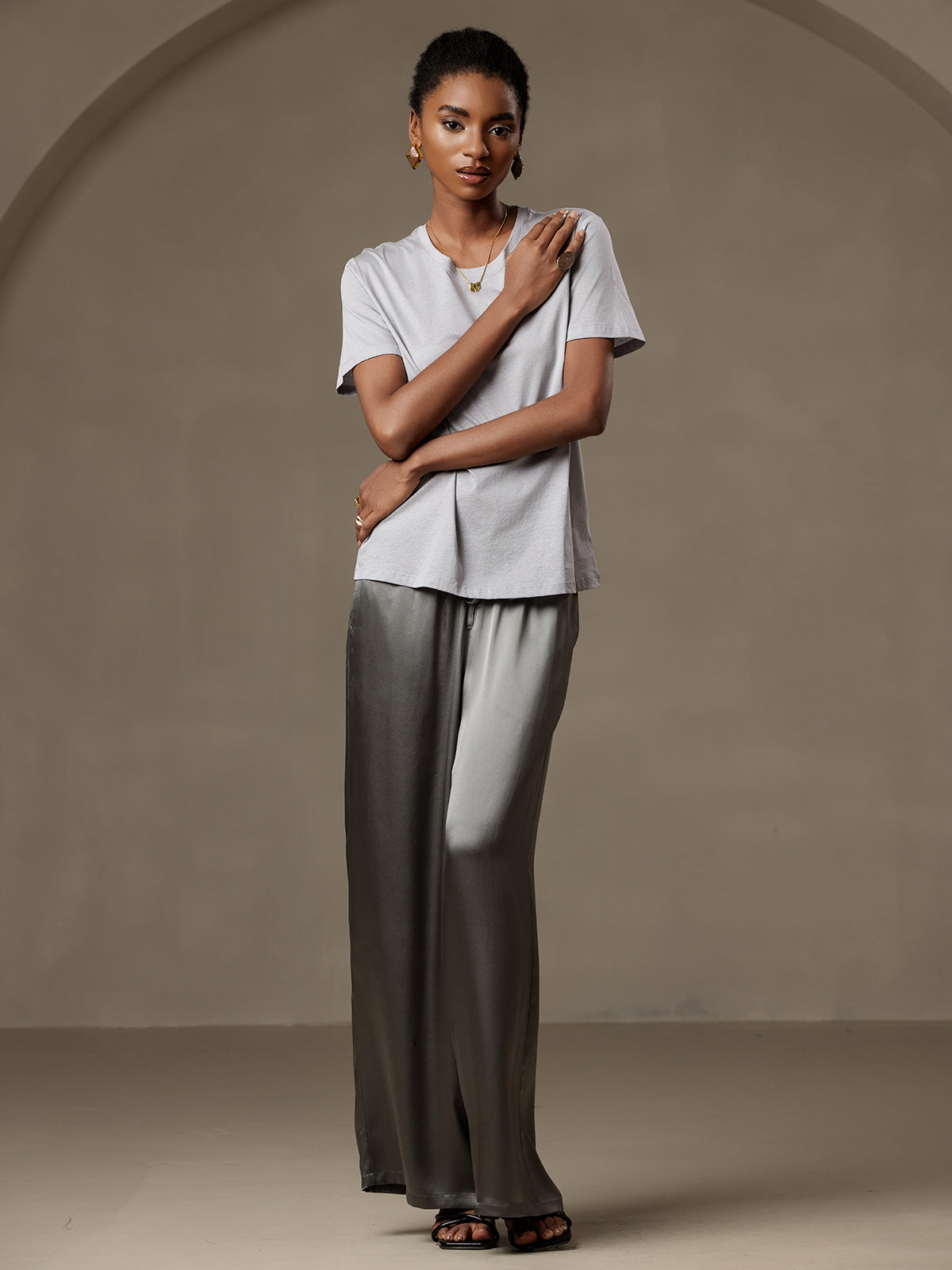 [Dark Gray] SilkSilky-UK Pure Silk Womens Pants 004