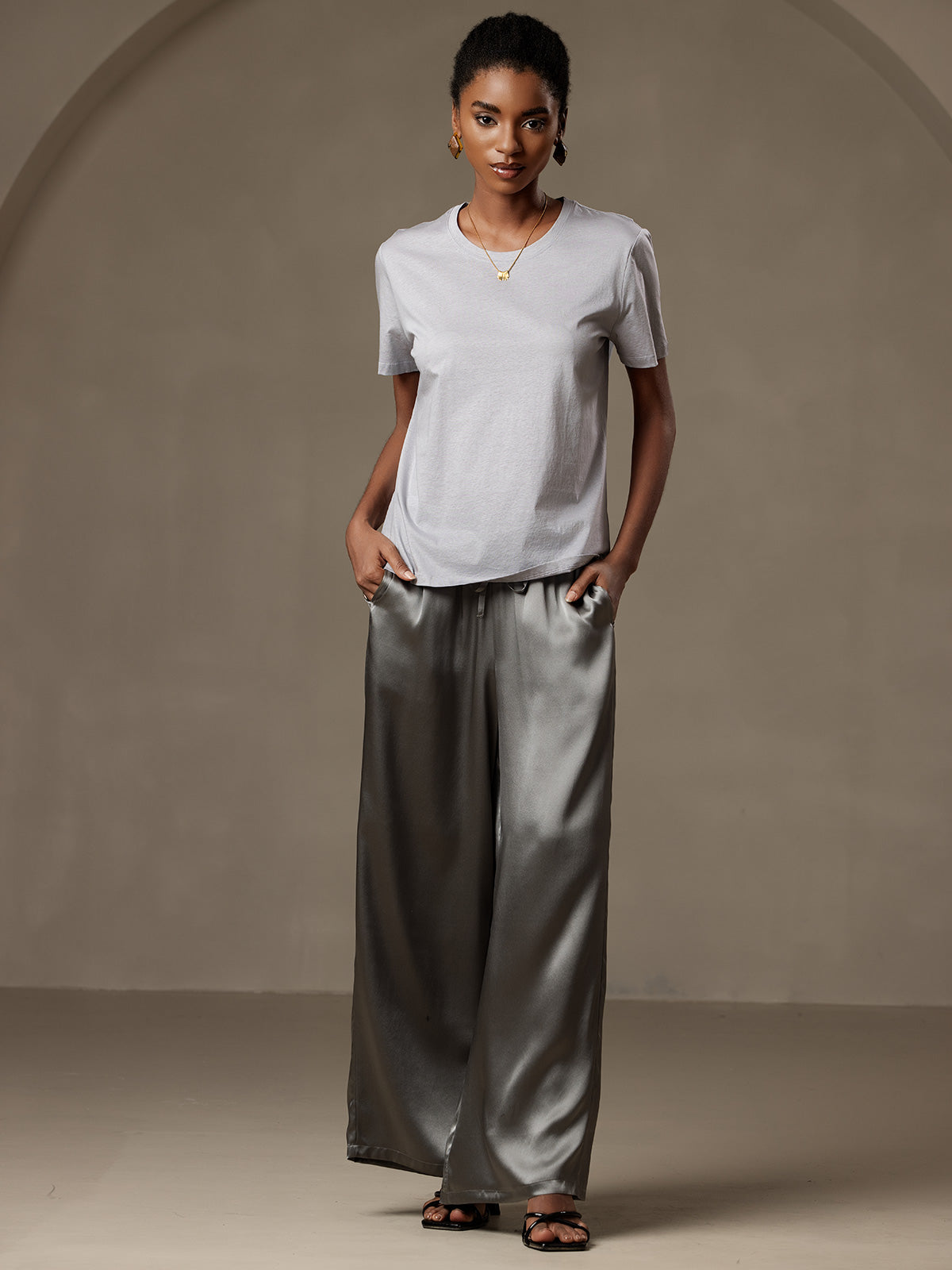 [Dark Gray] SilkSilky-UK Pure Silk Womens Pants 006