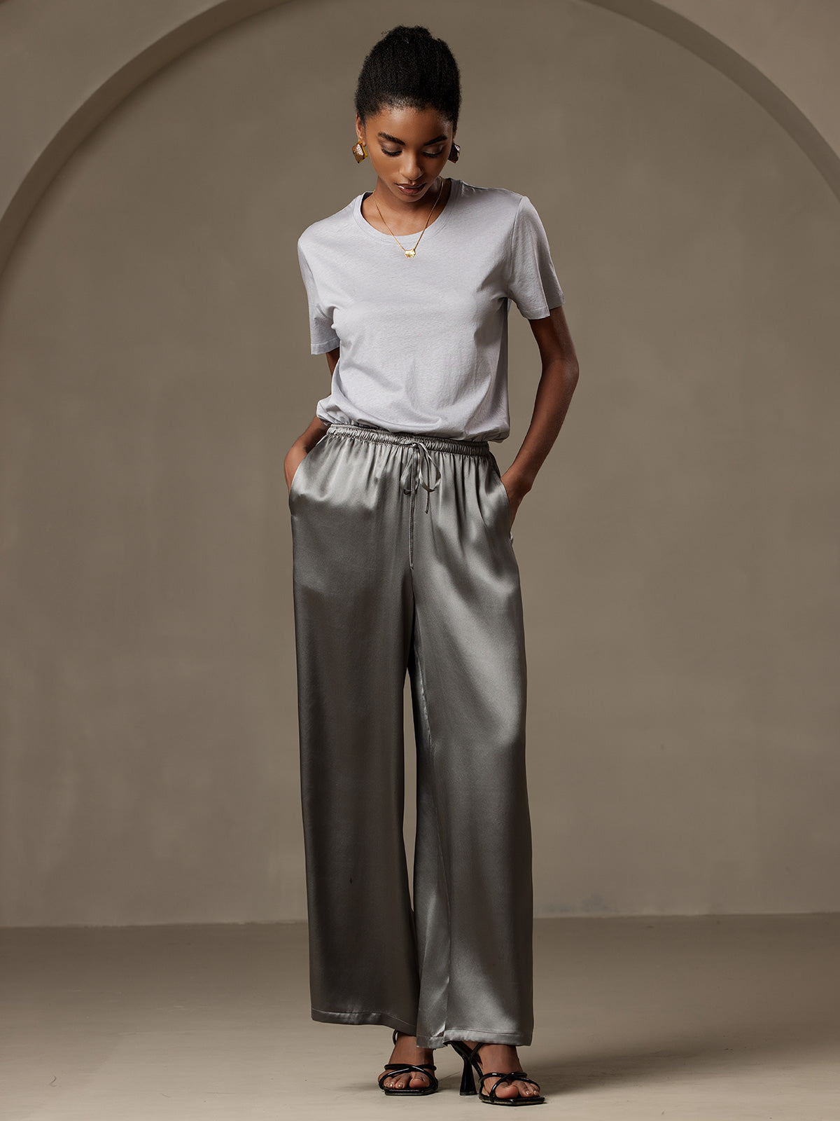 [Dark Gray] SilkSilky-UK Pure Silk Womens Pants 007