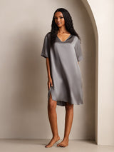 [Dark Gray] SilkSilky-UK Half Sleeve V Neck Nightdress 001