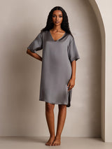 [Dark Gray] SilkSilky-UK Half Sleeve V Neck Nightdress 003