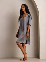 [Dark Gray] SilkSilky-UK Half Sleeve V Neck Nightdress 004