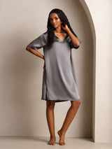 [Dark Gray] SilkSilky-UK Half Sleeve V Neck Nightdress 005