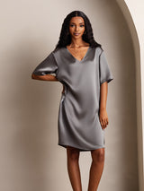 [Dark Gray] SilkSilky-UK Half Sleeve V Neck Nightdress 006