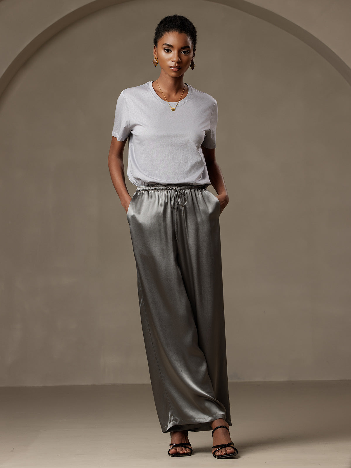 [Dark Gray] SilkSilky-UK Pure Silk Womens Pants 005