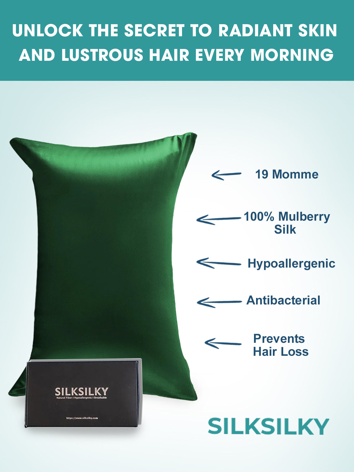 [Dark Green] SilkSilky-UK 19Momme Pure Silk Pillowcase 002