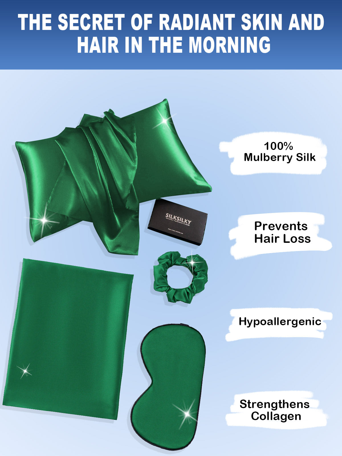 [Dark Green] SilkSilky-UK 19Momme Pure Silk Pillowcase Set 002