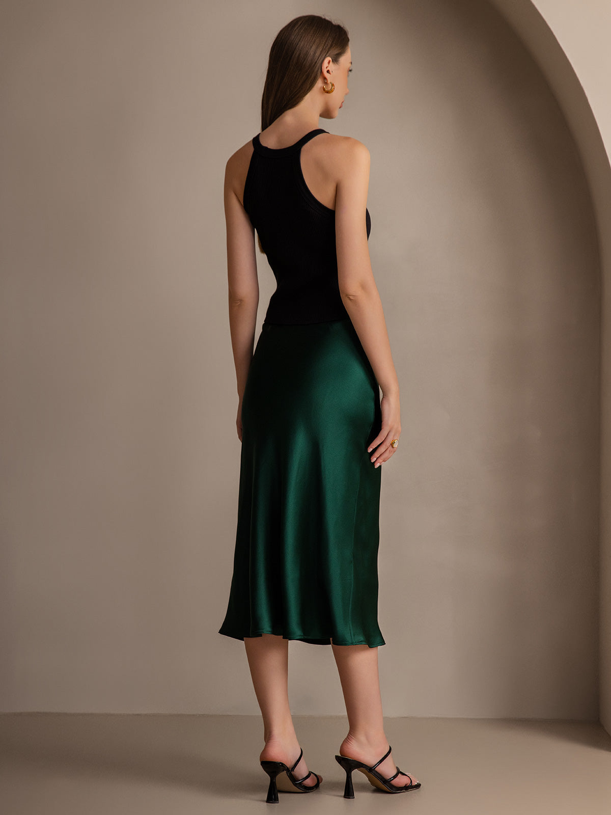 [Dark Green] SilkSilky-UK 19Momme Pure Silk Skirt 004