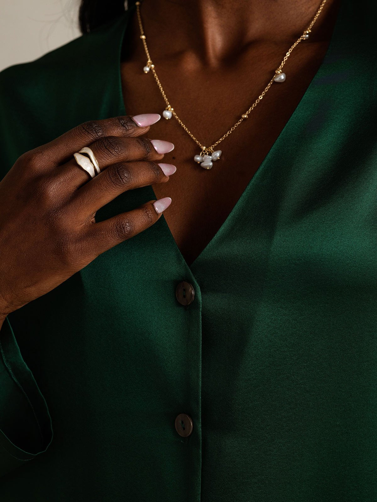 [Dark Green] SilkSilky-UK 19Momme Silk V Neck Women's Shirt 007