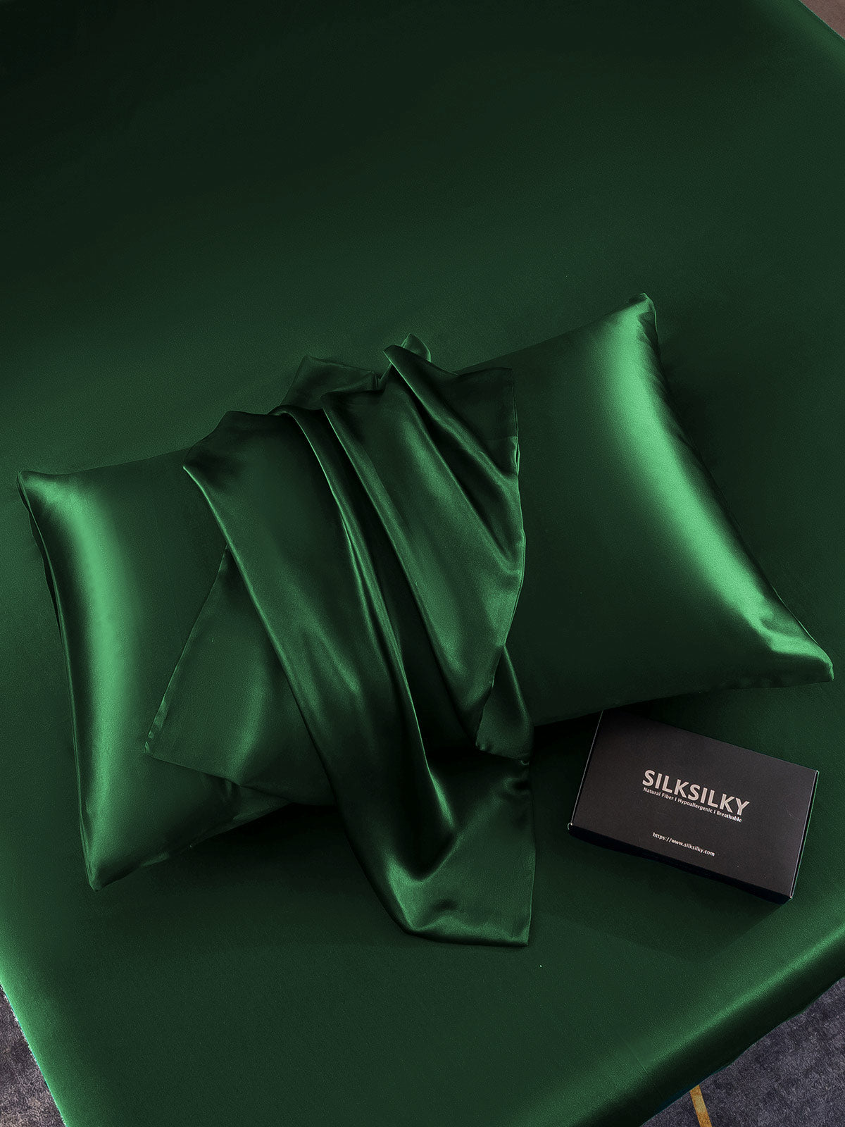 [Dark Green] SilkSilky-UK 22Momme Pure Silk Pillowcase 001