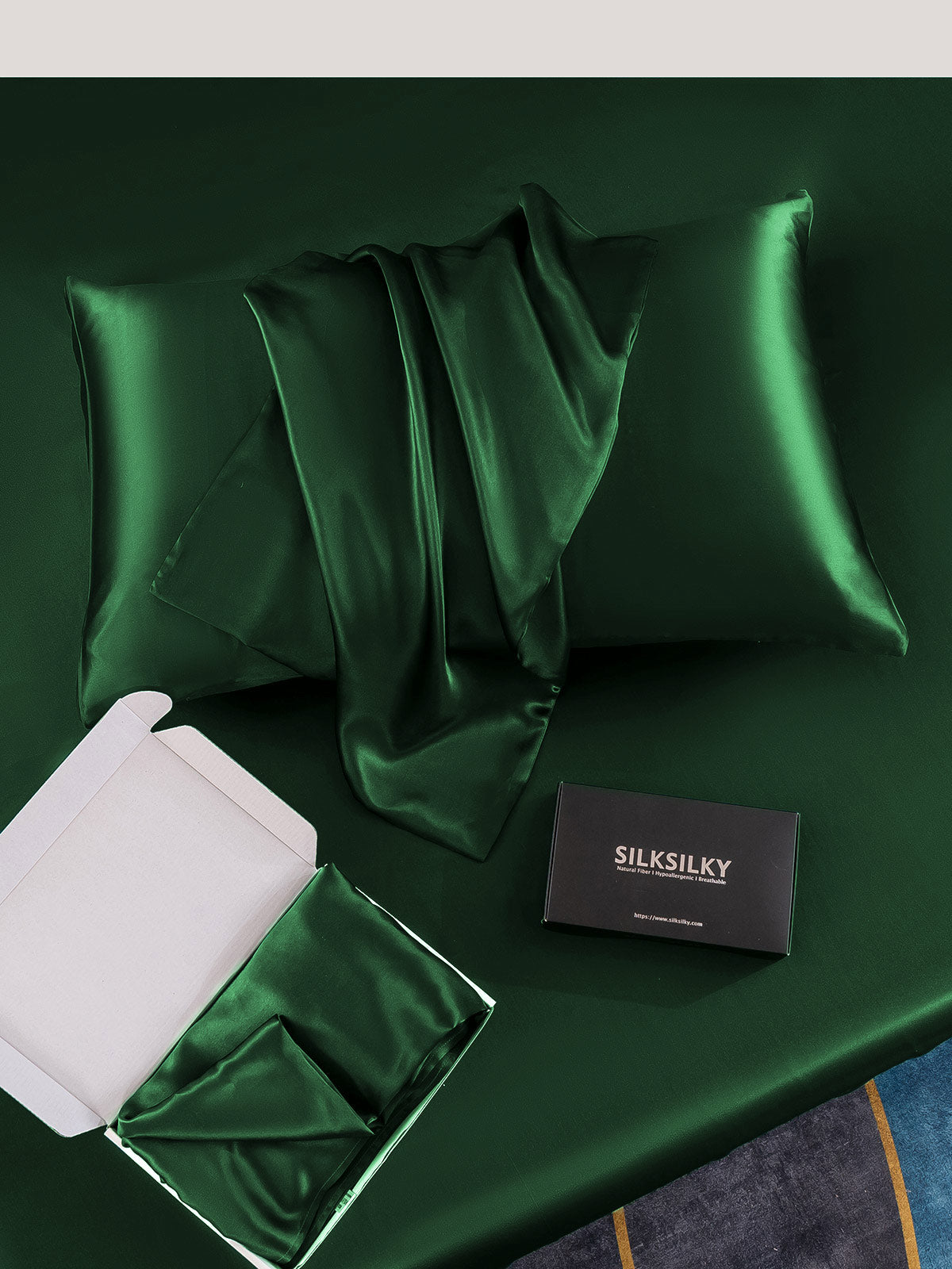 [Dark Green] SilkSilky-UK 22Momme Pure Silk Pillowcase 005