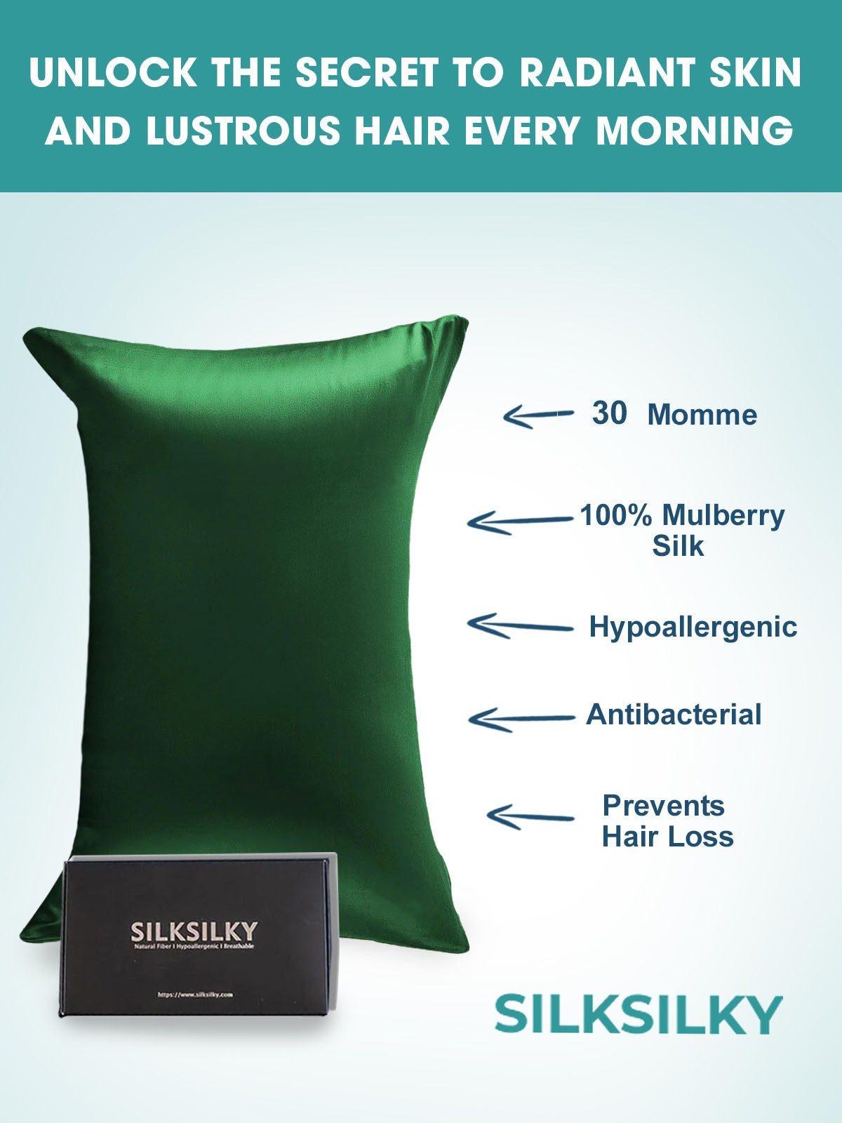 [Dark Green] SilkSilky-UK 30Momme Pure Silk Pillowcase 003