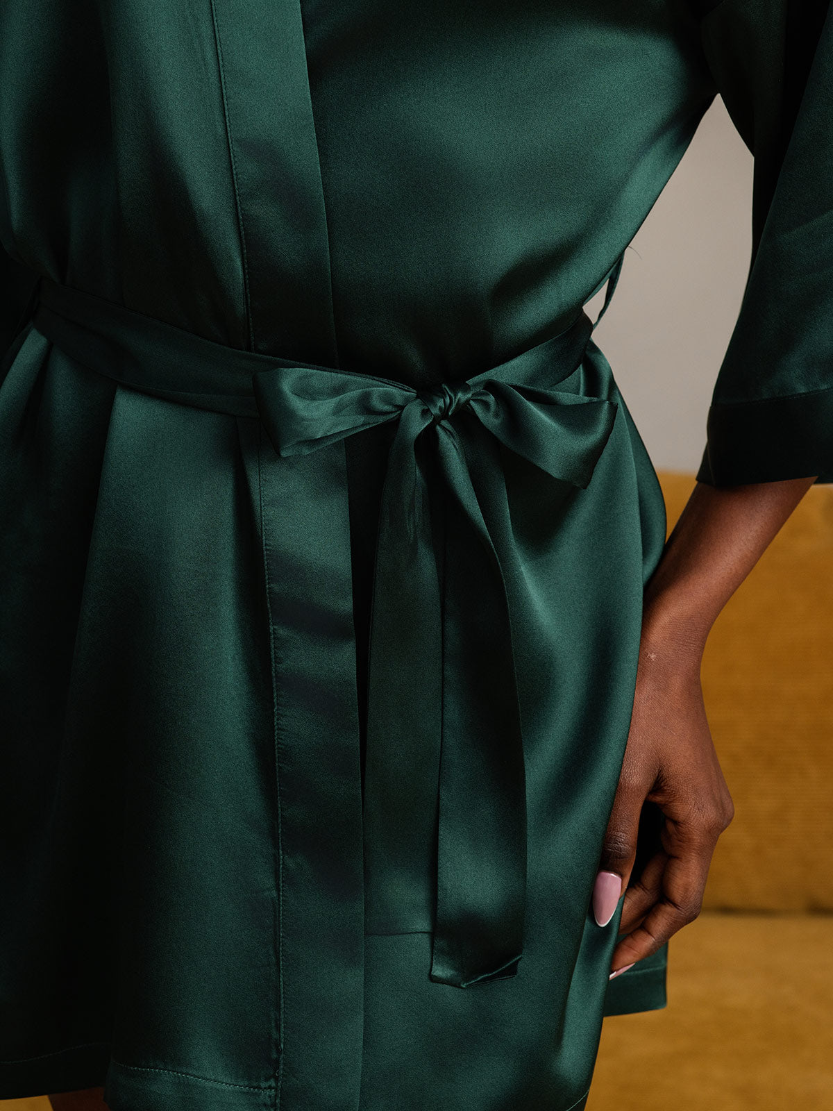 [Dark Green] SilkSilky-UK Pure Silk Half Sleeve Womens Robe 010
