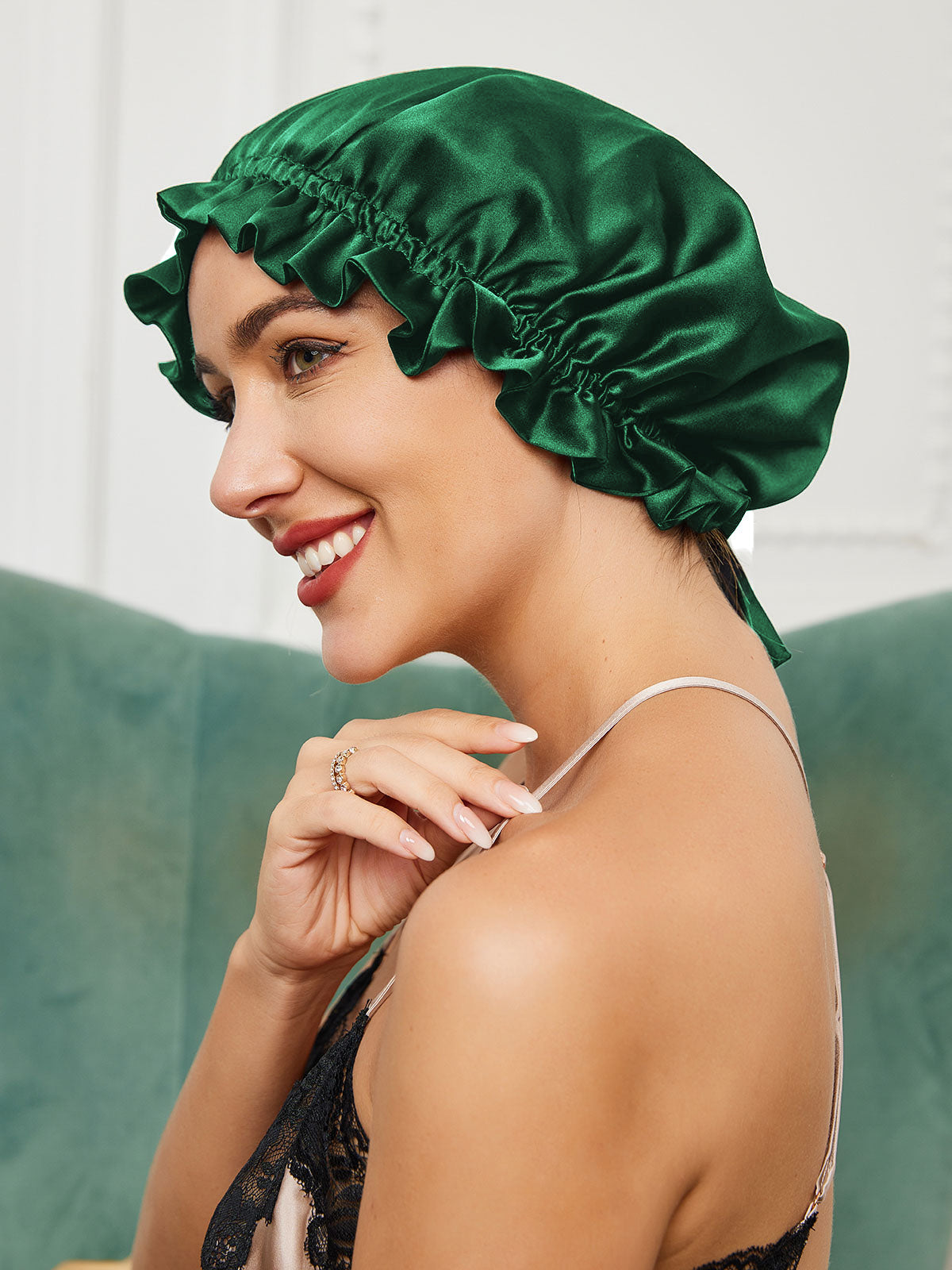 [Dark Green] SilkSilky-UK Pure Silk Sleep Cap 002