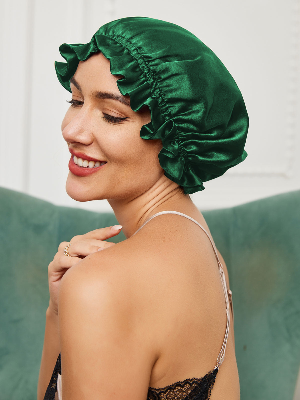 [Dark Green] SilkSilky-UK Pure Silk Sleep Cap 003
