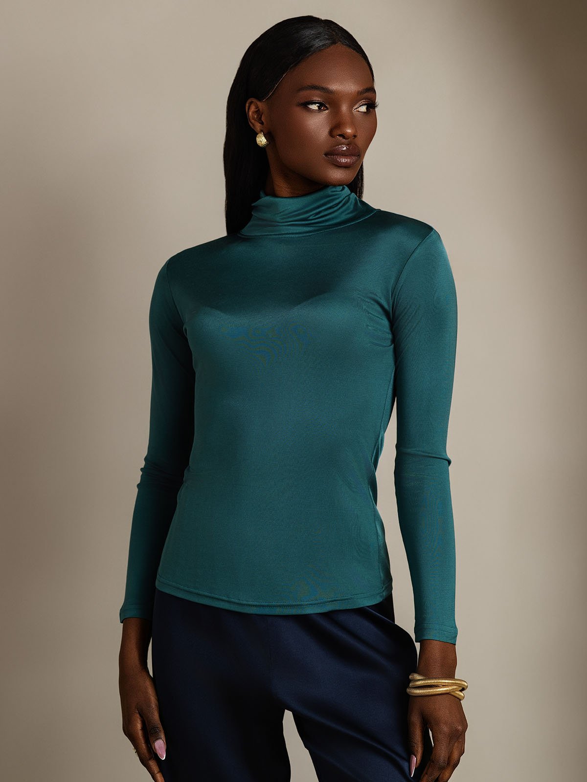 [Dark Green] SilkSilky-UK Silk Long Sleeve Womens T-Shirt 001