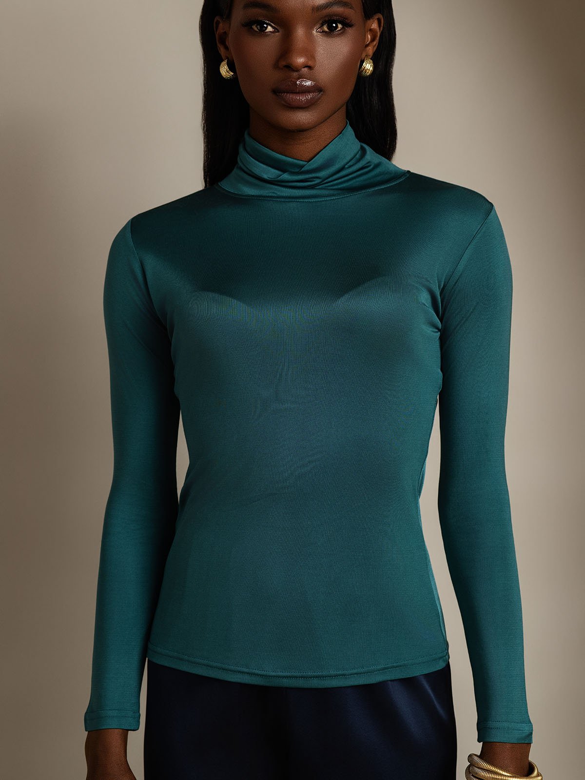 [Dark Green] SilkSilky-UK Silk Long Sleeve Womens T-Shirt 003