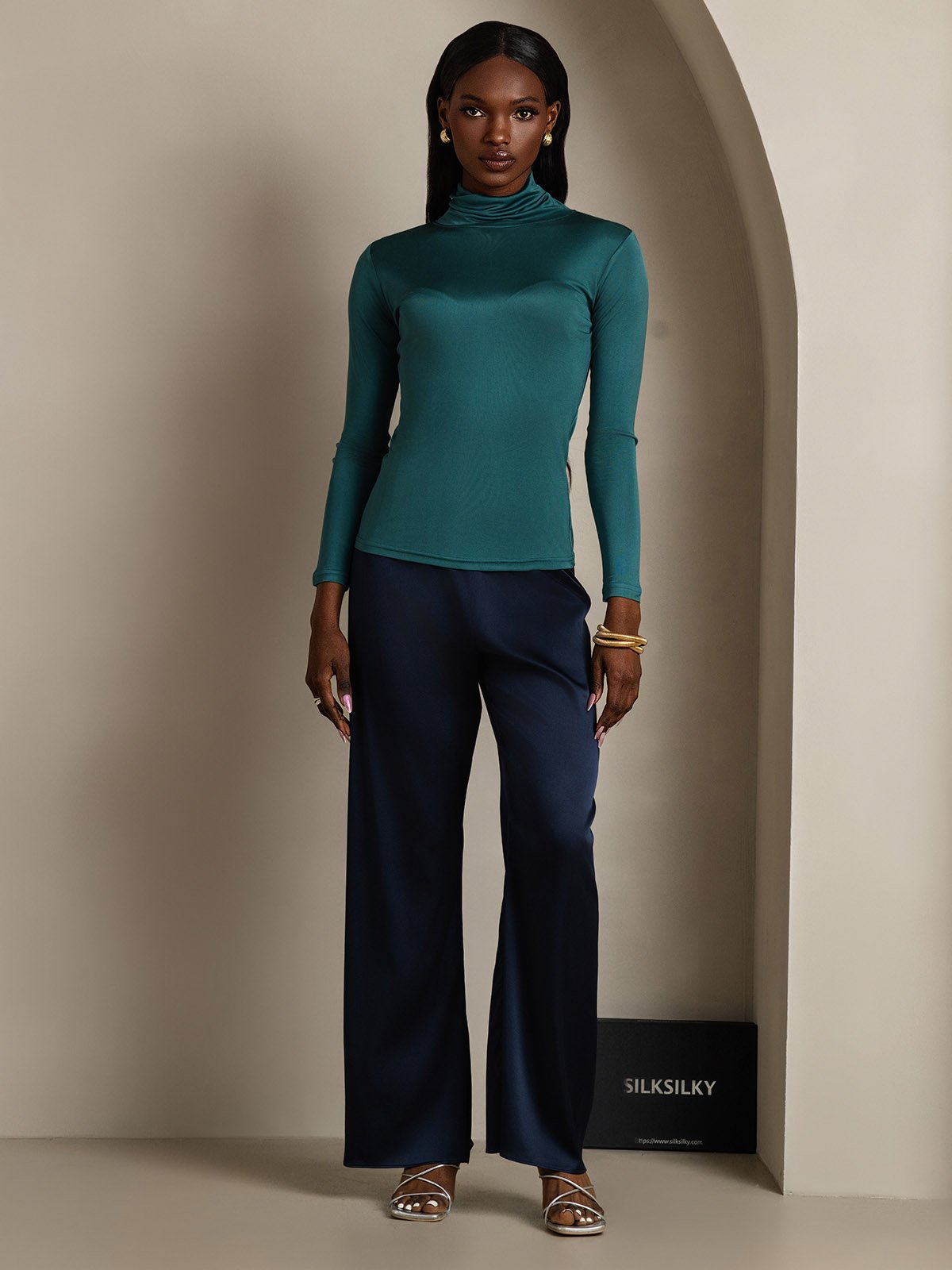 [Dark Green] SilkSilky-UK Silk Long Sleeve Womens T-Shirt 005
