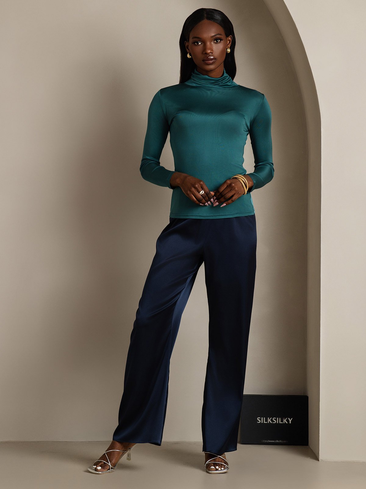 [Dark Green] SilkSilky-UK Silk Long Sleeve Womens T-Shirt 006