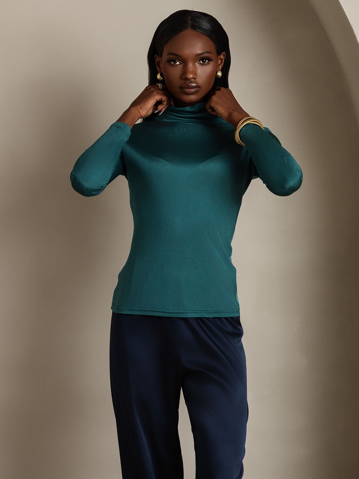 [Dark Green] SilkSilky-UK Silk Long Sleeve Womens T-Shirt 007
