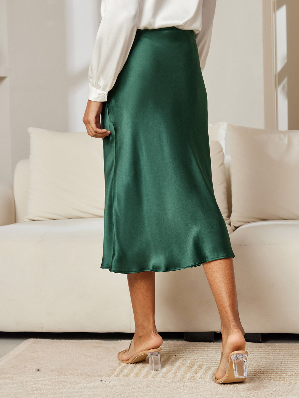 [Dark Green] SilkSilky-UK 19Momme Pure Silk Skirt 002