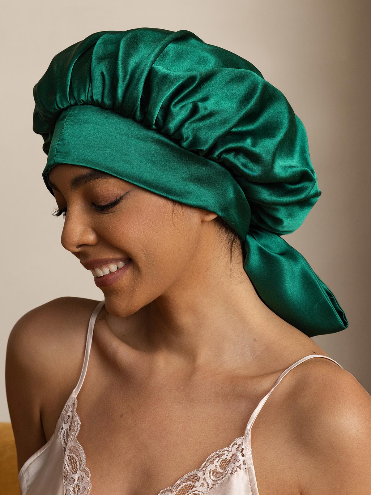 [Dark Green] SilkSilky-UK Pure Silk Sleep Cap 001