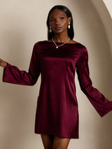 [Dark Red] SilkSilky-UK 19Momme Long Sleeve Boat Neck Dress 004