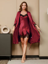 [Dark Red] SilkSilky-UK 3/4 Sleeve V Neck Nightdress&Dressing gowns 001