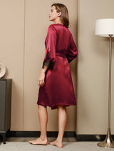 [Dark Red] SilkSilky-UK 3/4 Sleeve V Neck Nightdress&Dressing gowns 004