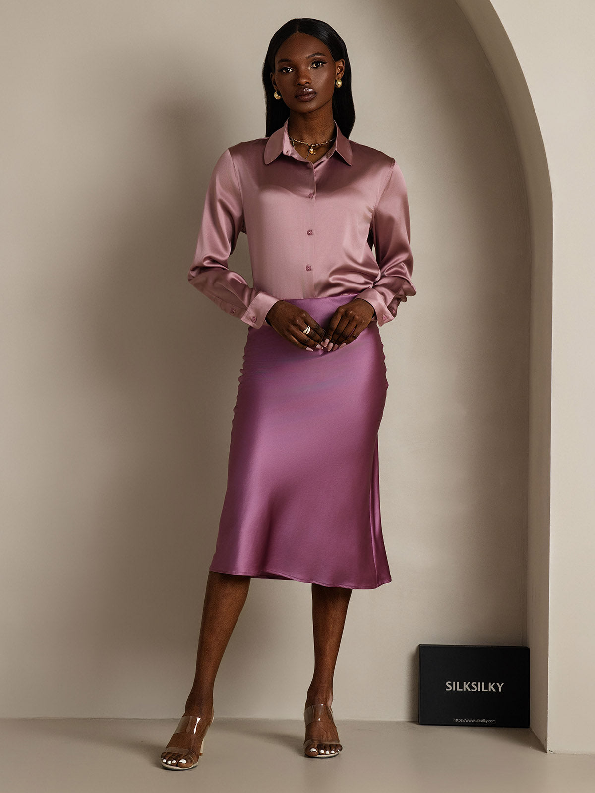 [Deep Purple] SilkSilky-UK 19Momme Pure Silk Skirt 006