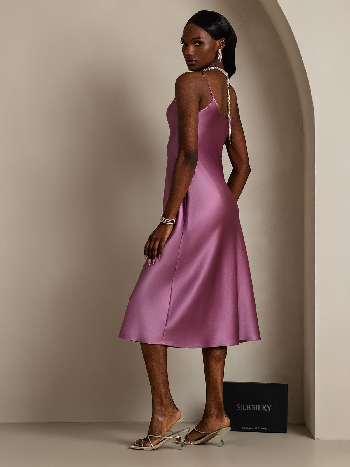 [Deep Purple] SilkSilky-UK Pure Silk Sleeveless Round Neck Nightdress 002
