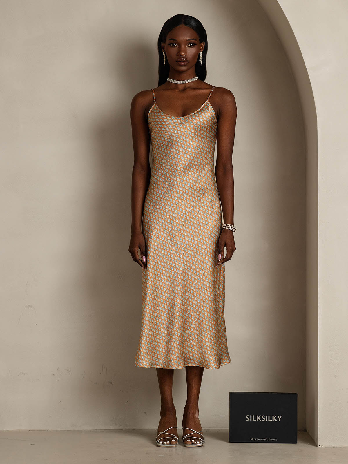 [Floral] SilkSilky-UK Pure Silk Sleeveless Round Neck Dress 001