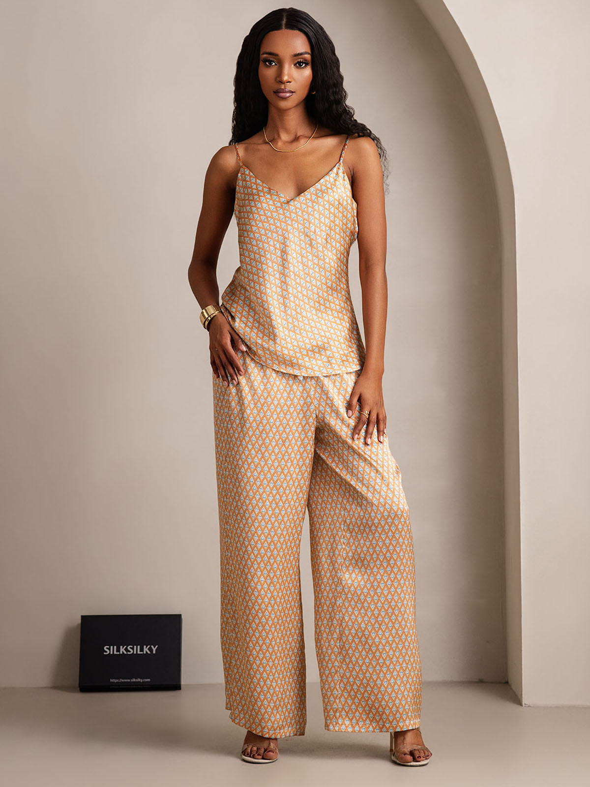 [Floral] SilkSilky-UK Pure Silk V Neck Camisole Set 003