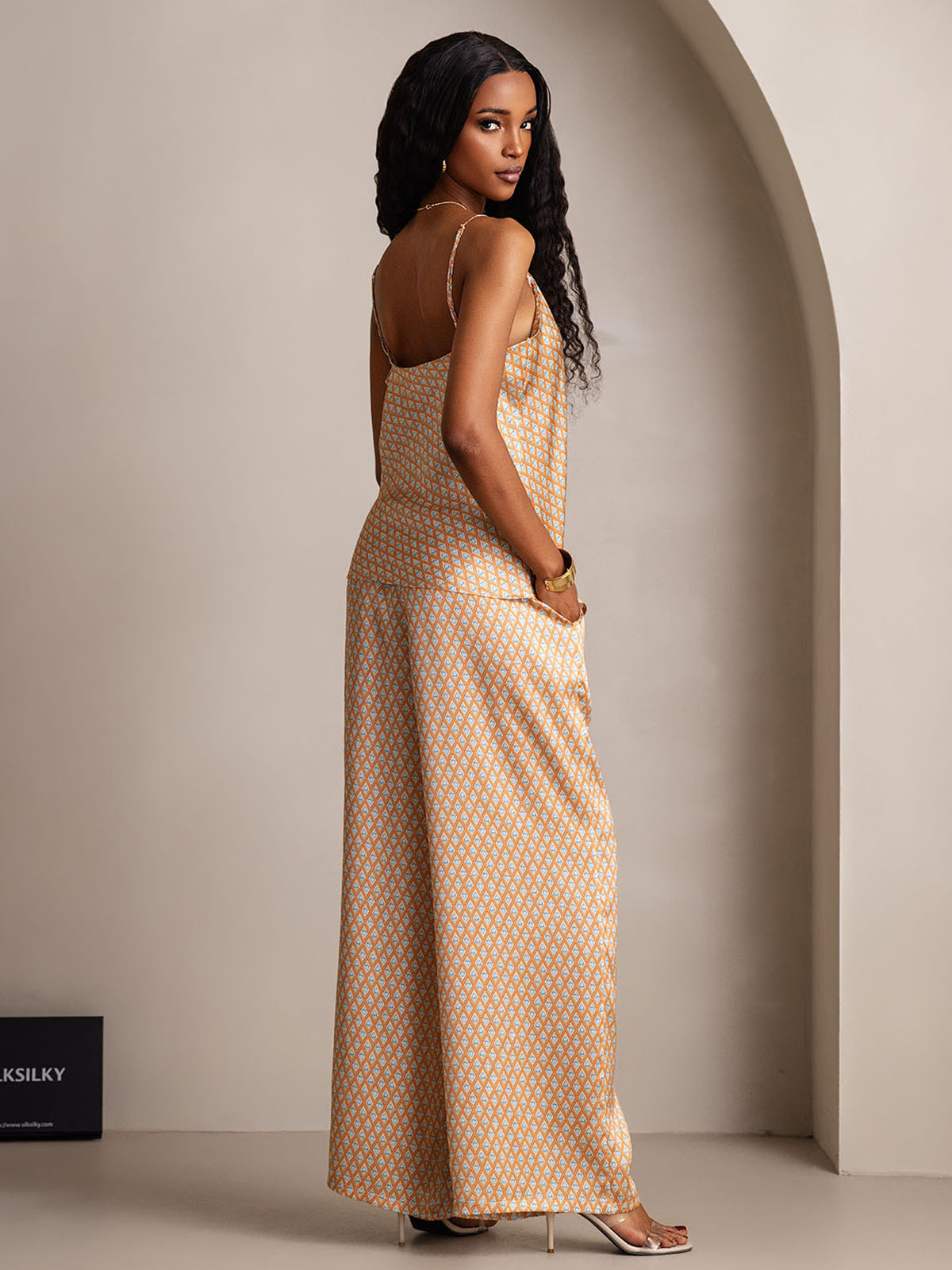 [Floral] SilkSilky-UK Pure Silk V Neck Camisole Set 004