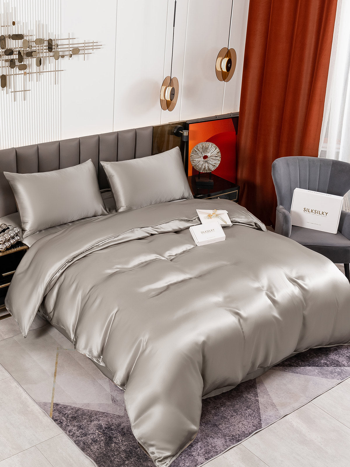 [Gray] SilkSilky-UK 19Momme Pure Silk Bedding Set 001