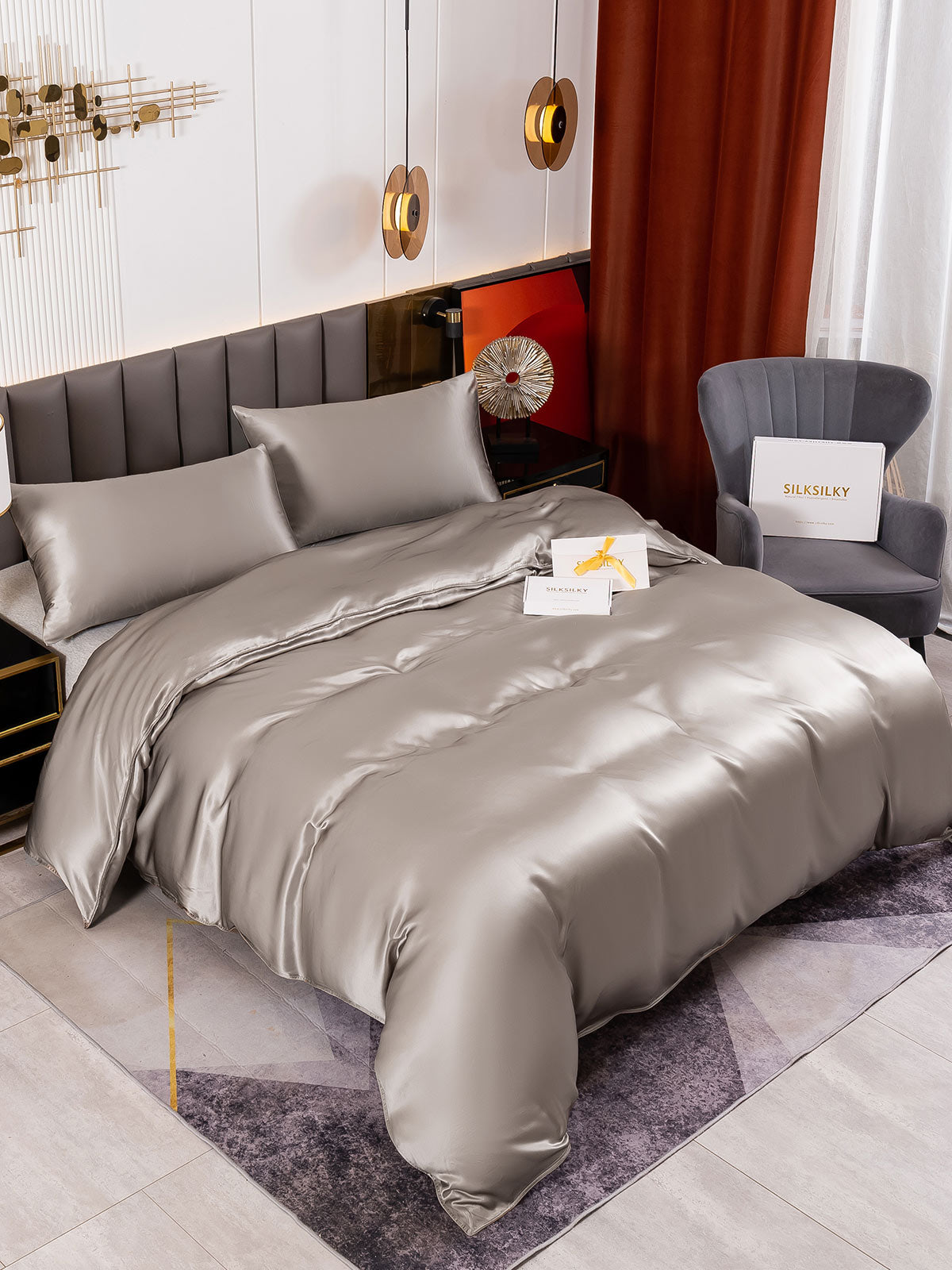 [Gray] SilkSilky-UK 19Momme Pure Silk Bedding Set 001