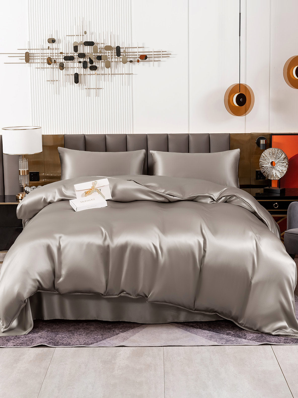[Gray] SilkSilky-UK 19Momme Pure Silk Bedding Set 002