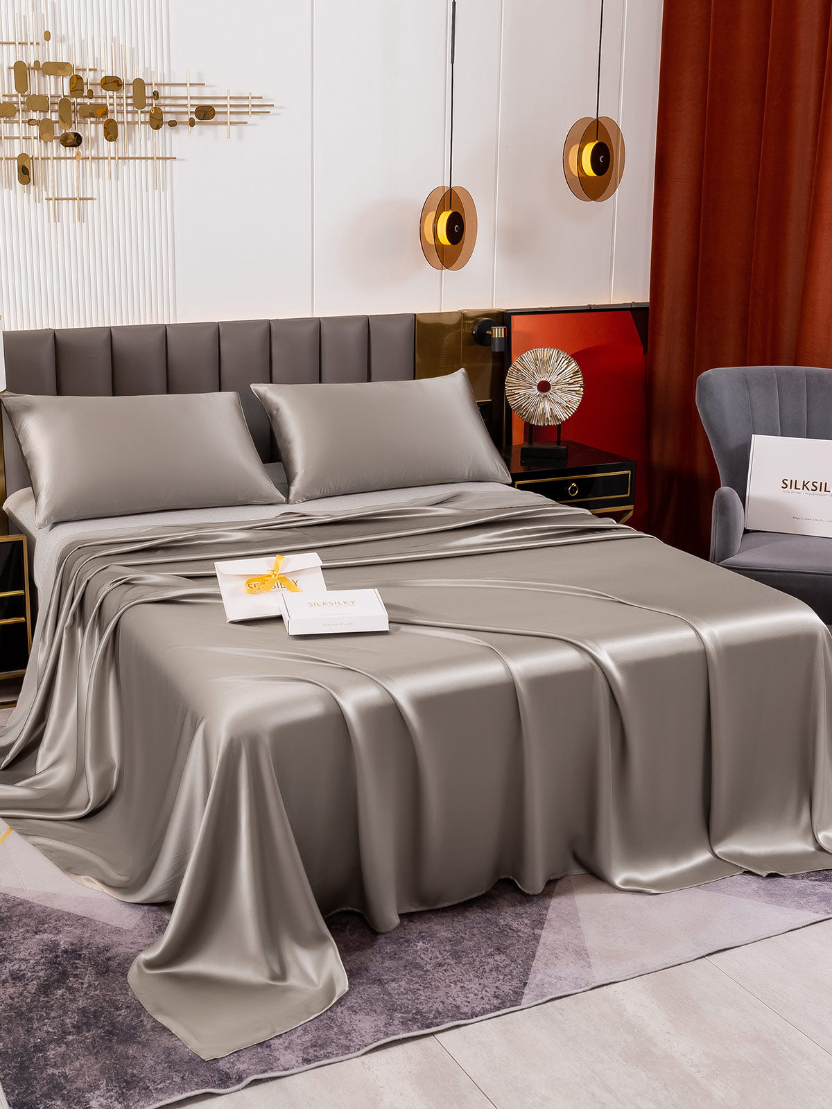 [Gray] SilkSilky-UK 19Momme Pure Silk Bedding Set 003