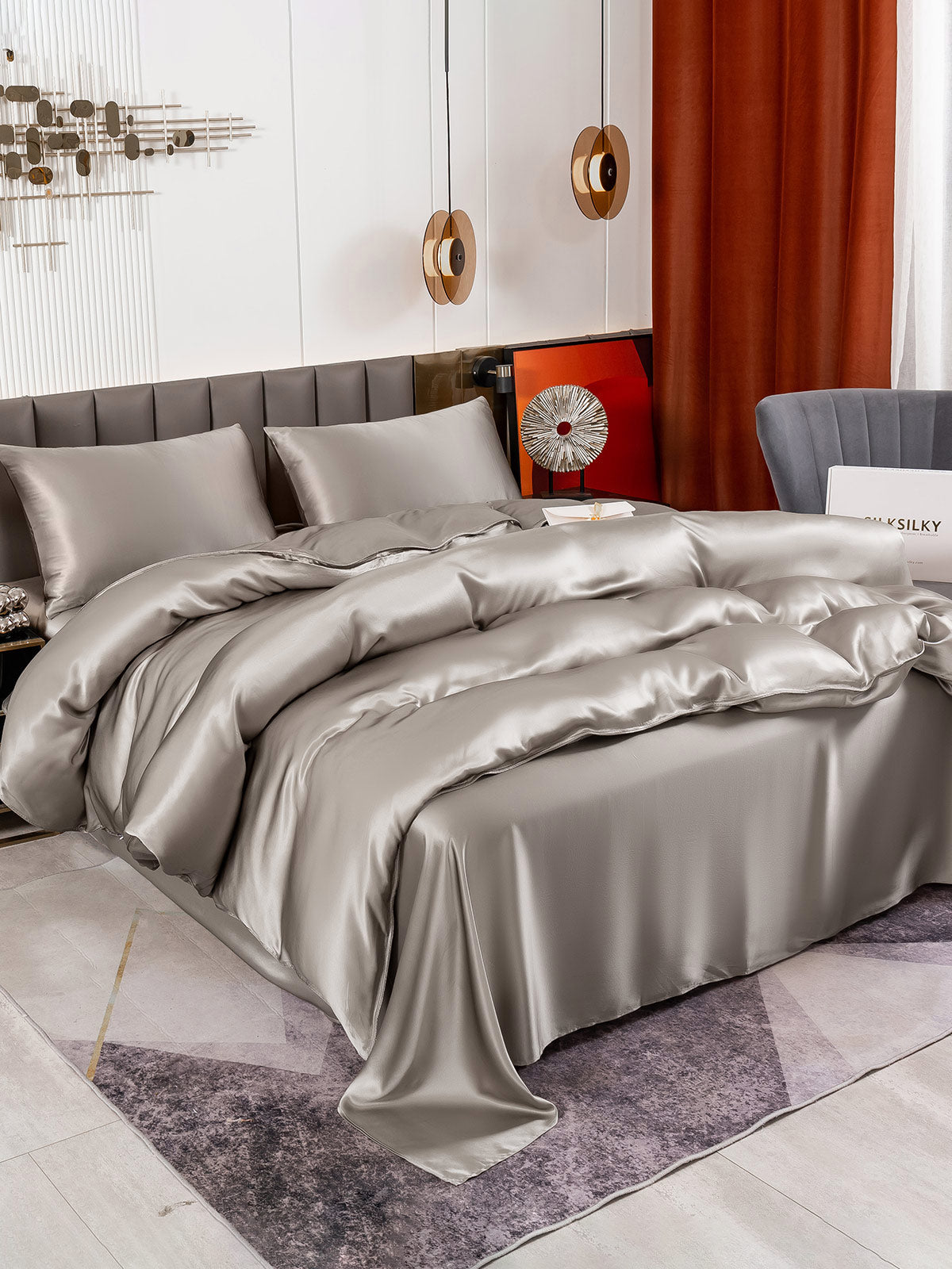 [Gray] SilkSilky-UK 19Momme Pure Silk Bedding Set 003